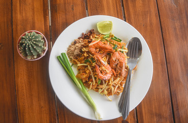 Thai noodle fried with prawn, thai food