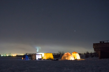 winter fishing at night