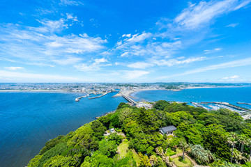 enoshima island and urban skyline view in kamakura