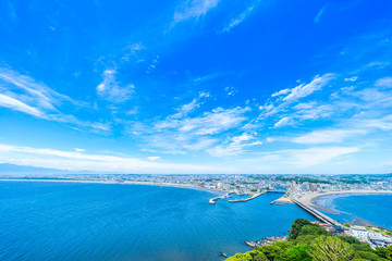 enoshima island and urban skyline view in kamakura
