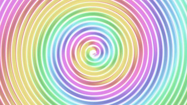 Spiraling soft rainbow swirl of soft pastel light colors rotating in a spinning spiral twist with a seamless repeating loop.  Multicolor high definition motion background video clip