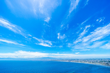 enoshima island and urban skyline view in kamakura