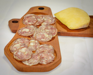 Table of cold cuts, salami and cheese