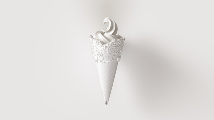 White Ice Cream with White Icing and White Sprinkles 3d illustration