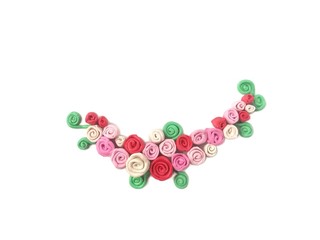 Beautiful different color rose made from plasticine clay on white background, decoration  curve shape red pink white floral dough, cute vintage style
