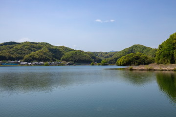 Obraz premium Landscape of Reservoir in Kagawa,Shikoku,Japan