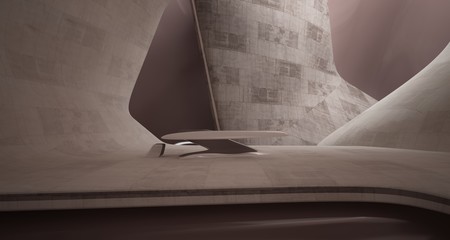 Conceptual abstract design of the interior of the concert hall and grand piano in a modern style. 3D illustration and rendering.