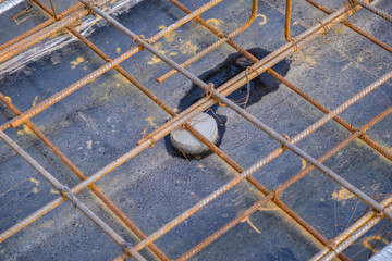 Closeup of Steel rebars.Steel Rebars for reinforced concrete Floor.