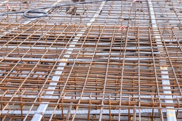 Closeup of Steel rebars.Steel Rebars for reinforced concrete Floor.