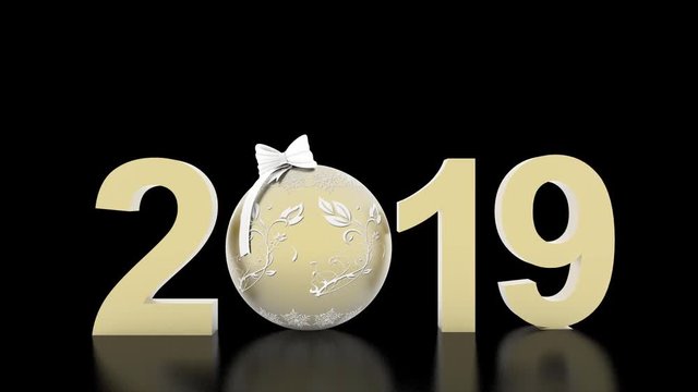 Animazione illustrazione 3D. Capodanno 2019. Nella decorazione Natalizia il numero nove sostituisce l'otto..