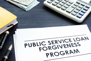 Public Service Loan Forgiveness PSLF Program documents. - obrazy, fototapety, plakaty