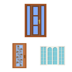 Isolated object of door and front sign. Collection of door and wooden vector icon for stock.