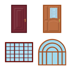 Vector illustration of door and front symbol. Set of door and wooden stock symbol for web.