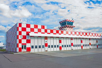 Emergency and rescue center building, fire station at the airport.