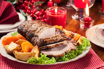 Roasted pork loin with baked potatoes