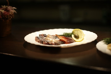 slicing fish in the restaurant