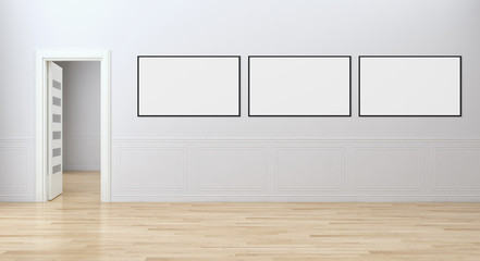 Modern bright interiors apartment with mock up poster frame illustration 3D rendering computer generated image