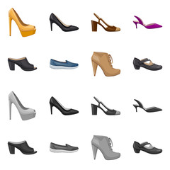 Isolated object of footwear and woman icon. Set of footwear and foot stock vector illustration.