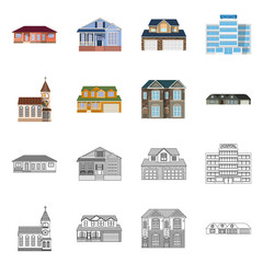 Isolated object of building and front symbol. Set of building and roof vector icon for stock.