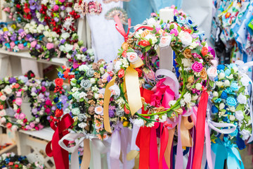 Traditional ukrainian wreath at local market.