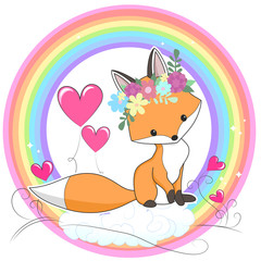 Vector red fox hand drawn cartoon  illustration