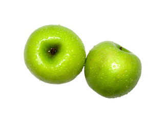 green apple with dew isolated on white background. food, healthy