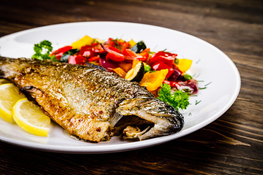 Fish dish - roast trout with vegetables