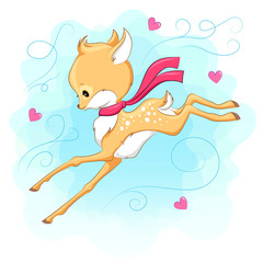 Cute baby deer. Hand drawn vector cartoon  illustration.
