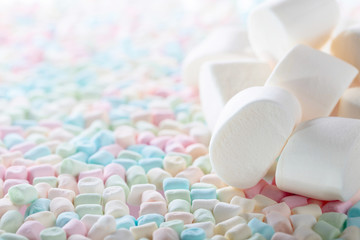 Close up of various marshmallows  .