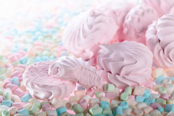 Close up of various marshmallows  .