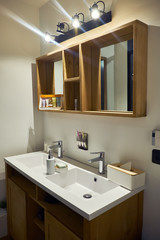 Vintage bathroom with wood panels