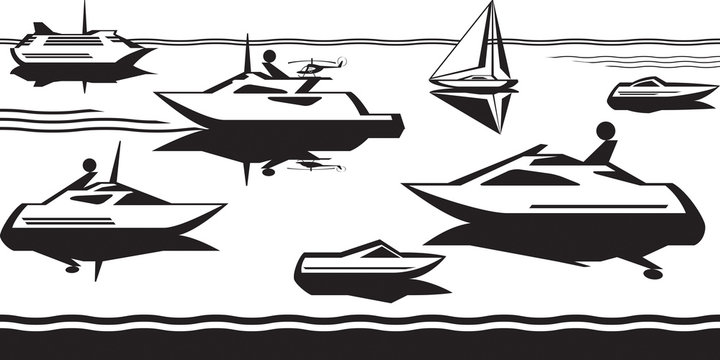 Passenger ships and yachts in the sea - vector illustration
