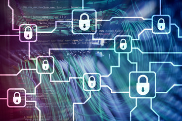 Blochain information encryption. Cyber security, crypto currency.