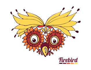 funny muzzle firebird. a fantastic parrot or an owl
