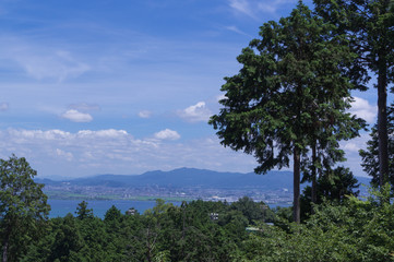Fototapeta na wymiar Aerial view of Lake Biwa and cityscape with summer color, Japan