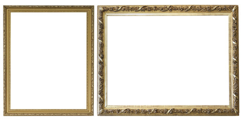 Set of isolated art empty frames in golden and silver color