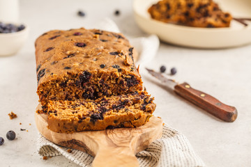 Vegan blueberry bread (cake). Clean eating concept.