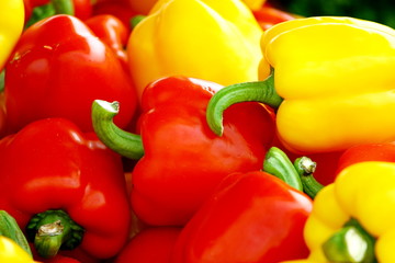 Close up of bell peppers for sale on market stall