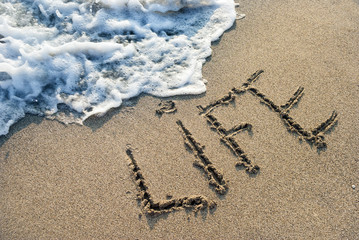 inscription on the sand life, beach, recreation, sea water