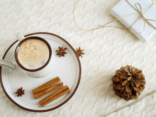 Coffee with milk, star anise, cinnamon, surprise