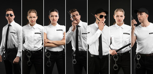  Set with security guards on dark background