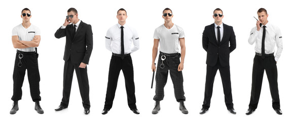  Set with security guard on white background