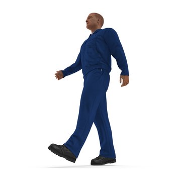 Mechanic Worker Wearing Blue Overalls On White Background