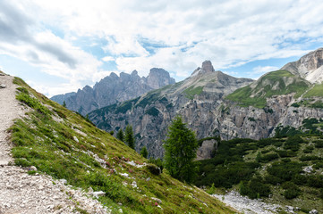 Fototapeta premium Rugged Mountain Ranges in Tre Cima Natural Park Area in the Italian Dolomites.