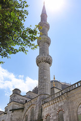 ISTANBUL, TURKEY - AUGUST 06, 2018: Beautiful view of mosque minaret