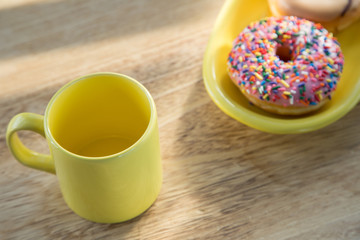 Donuts  with cup of hot chocolate