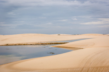Fototapeta na wymiar Lagoon and dunes in a cloudy day