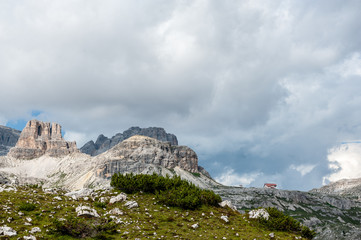 Rugged Mountain Ranges in Tre Cima Natural Park Area in the Italian Dolomites.