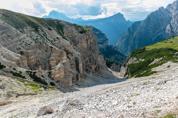 Rugged Mountain Ranges in Tre Cima Natural Park Area in the Italian Dolomites.
