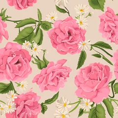 Aluminium Prints Roses Seamless pattern with roses. Perfect for background greeting cards and invitations of the wedding, birthday, Valentine's Day, Mother's Day.